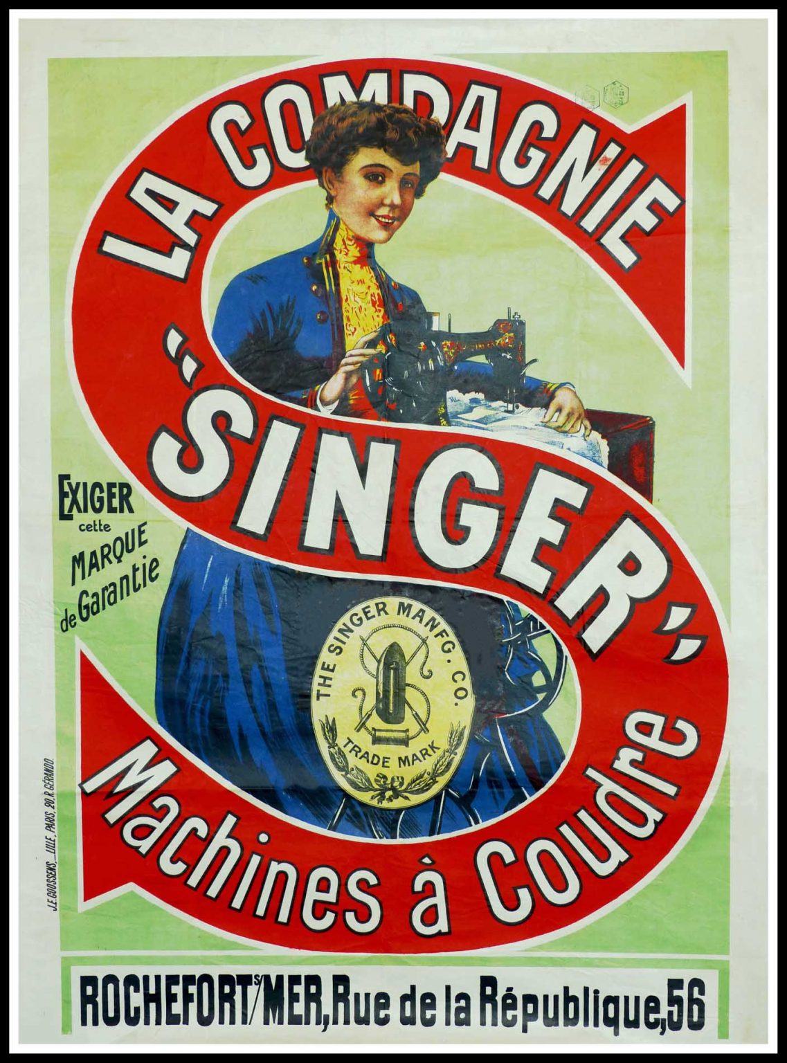 Affiche Ancienne Originale La Compagnie Singer Machine Coudre