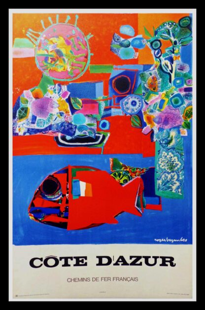 original vintage travel poster - Côte d'Azur - Chemin de Fer Français - Roger BEZOMBES 1972