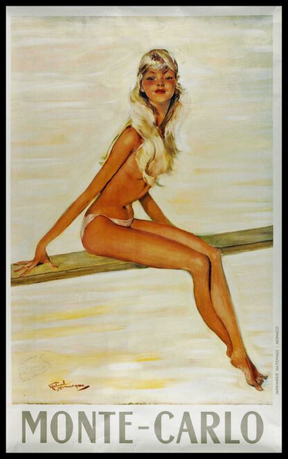 DOMERGUE original vintage travel poster - Monte Carlo - Brigitte Bardot 1949